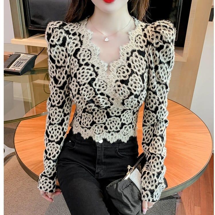 Blus Wanita Lace Wrap Top Lengan Panjang Model Misha Blouse