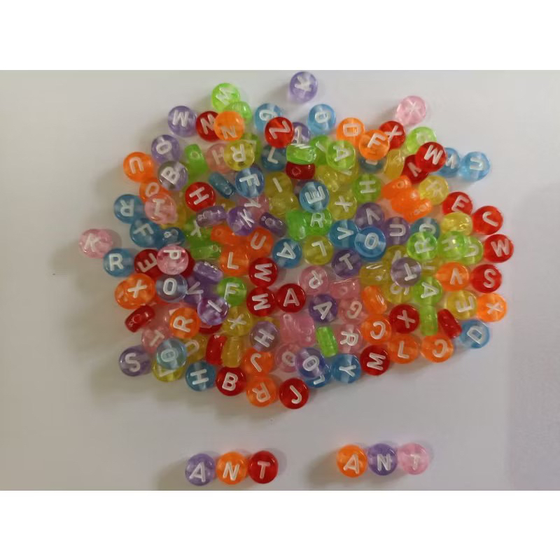 100pcs Manik Manik Alfabet 6mm Bulat Kotak / Manik Manik Huruf / Monte Pasir / Best Seller