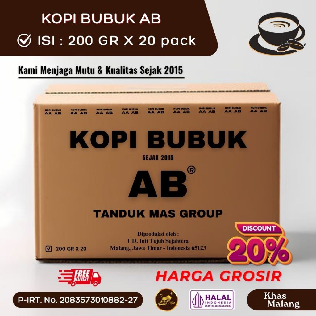 

Kopi Bubuk AB 200gr × 20 pack Kemasan Karton