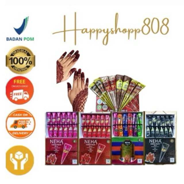 NEHA HENNA PASTE HENNA HALAL BPOM ECERAN HEENA HENNA HENA MAGIC HERBAL Golecha Henna Tangan & Kuku B