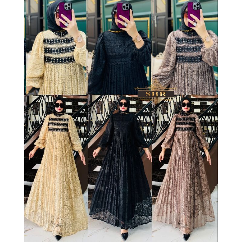 SHR ORI READY GAMIS PUTRI LILIN NEW MAXI DRESS BRUKAT IMPORT FULL FURING MIX RENDA BY SHR ORI