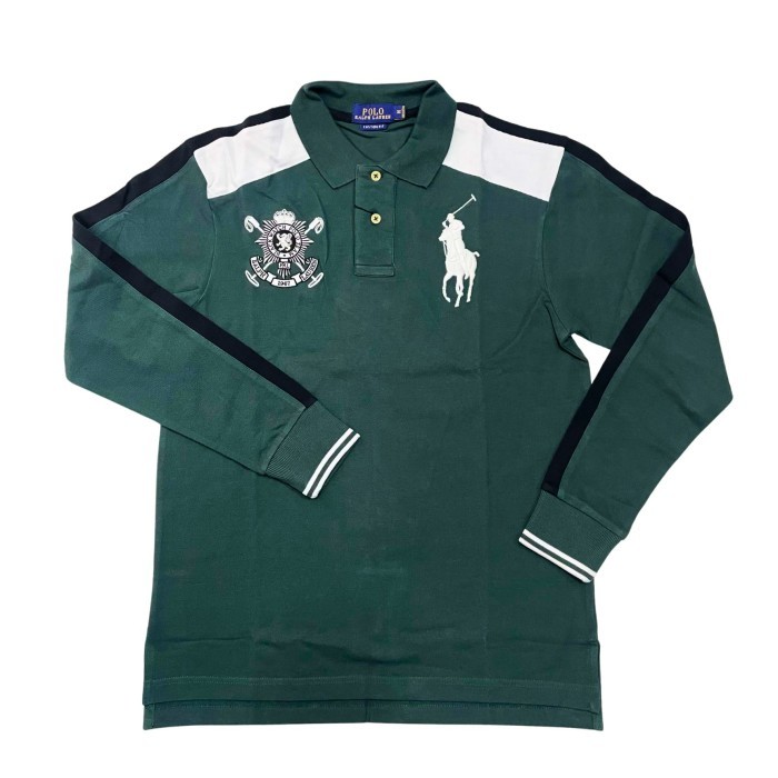 polo ralph lauren shirt long sleeve green-white-black