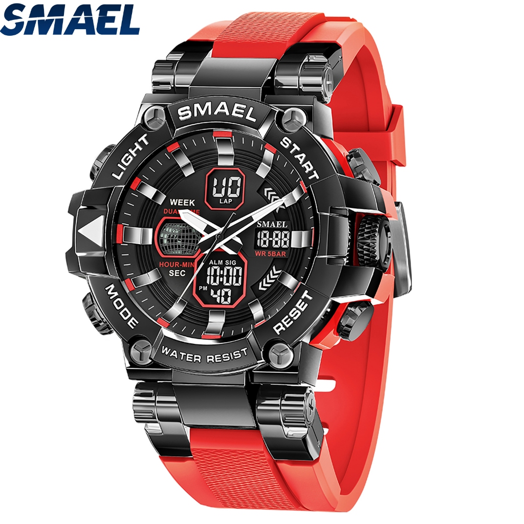SMAEL 8027 Merah,Hijau Tentara,pornografi,Jam Tangan Taktis Militer Analog Digital HD yang Dapat Dip
