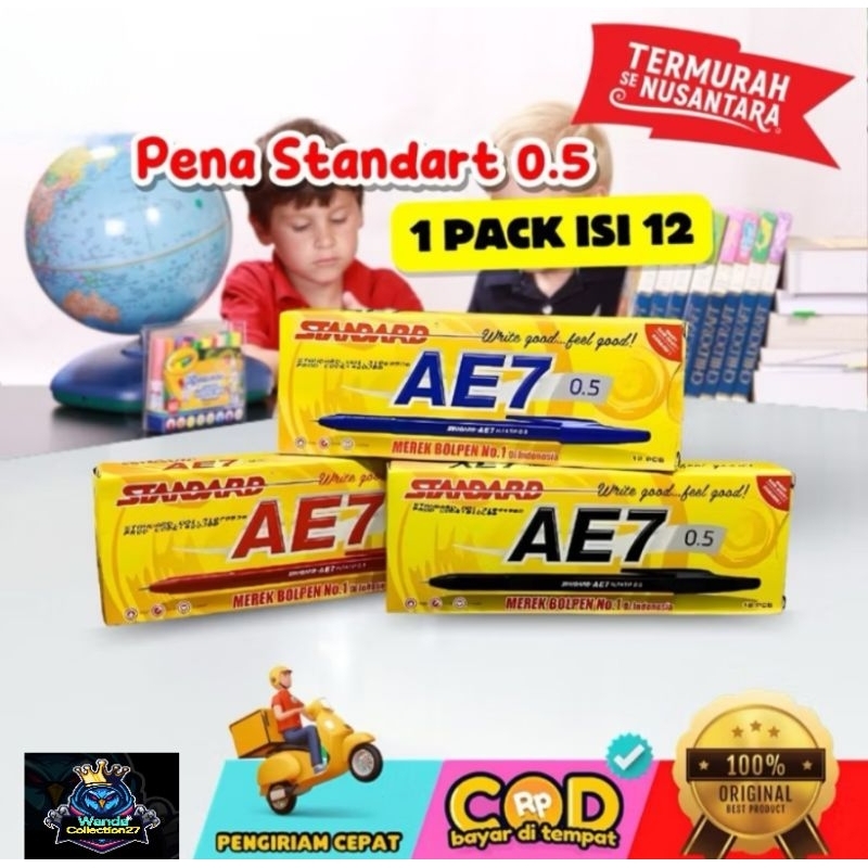 

1 Lusin Bolpen/Pulpen/Pena Standard Ae 7 0.5 Mm (1Pak Isi 12Pcs) Tinta Hitam,Biru,Merah Stationery