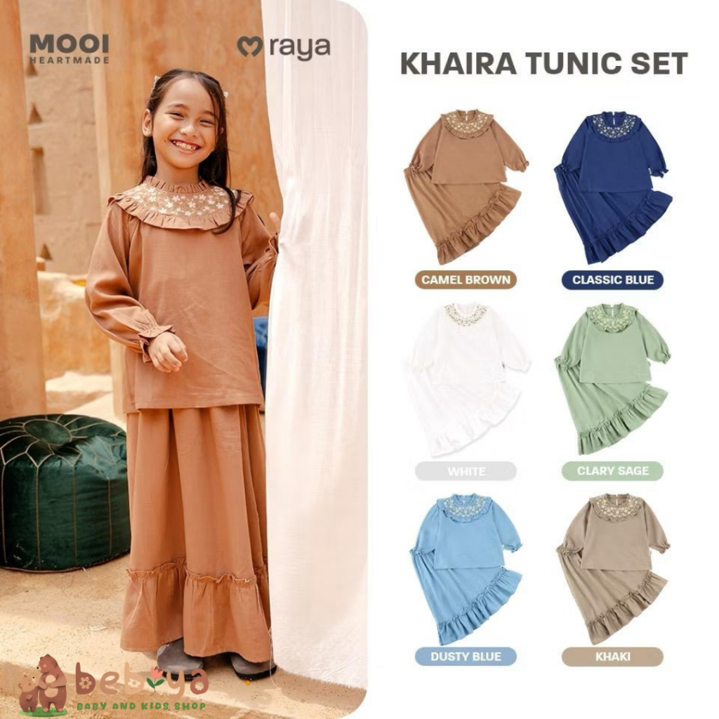 Mooi Khaira Tunic Set Setelan Tunik Anak Perempuan Baju Lebaran Anak Cewek Usia 1 2 3 4 5 6 Tahun