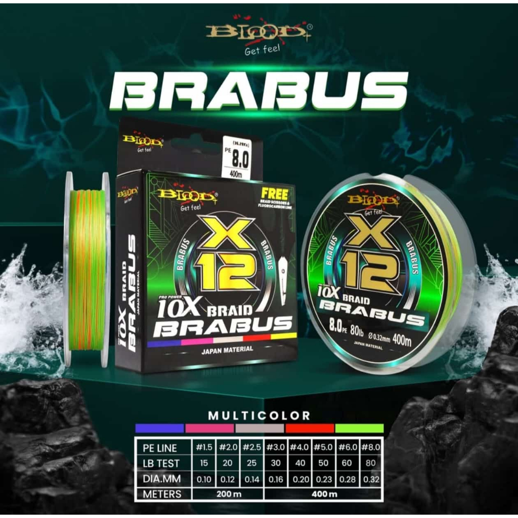 SENAR PE BLOOD X12 BRABUS 400 METER BRAIDED LILITAN HALUS WARNA TERANG 12 LILITAN PE