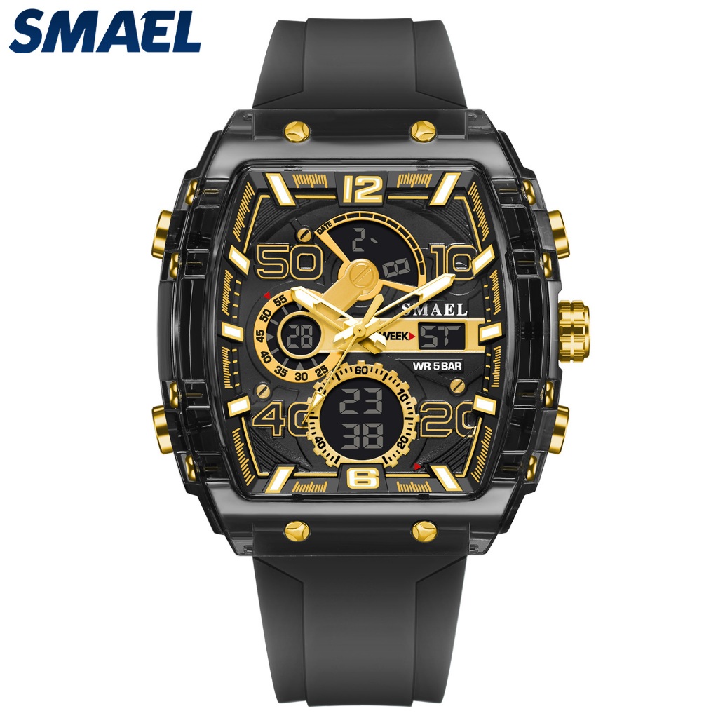 SMAEL 8109  Emas hitam,Kuning,Jam tangan pria keren,jam tangan pria terbaru,jam tangan pria tahan ai