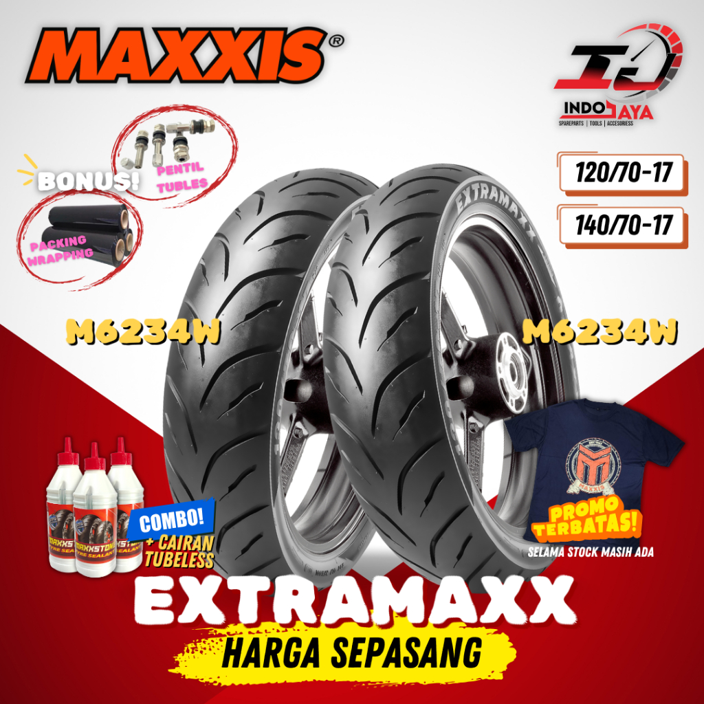 [PAKET MURAH SEPASANG] BAN MAXXIS EXTRAMAXX TUBELESS (120/70-17 & 140/70-17) M6233W / M6234W / M6233