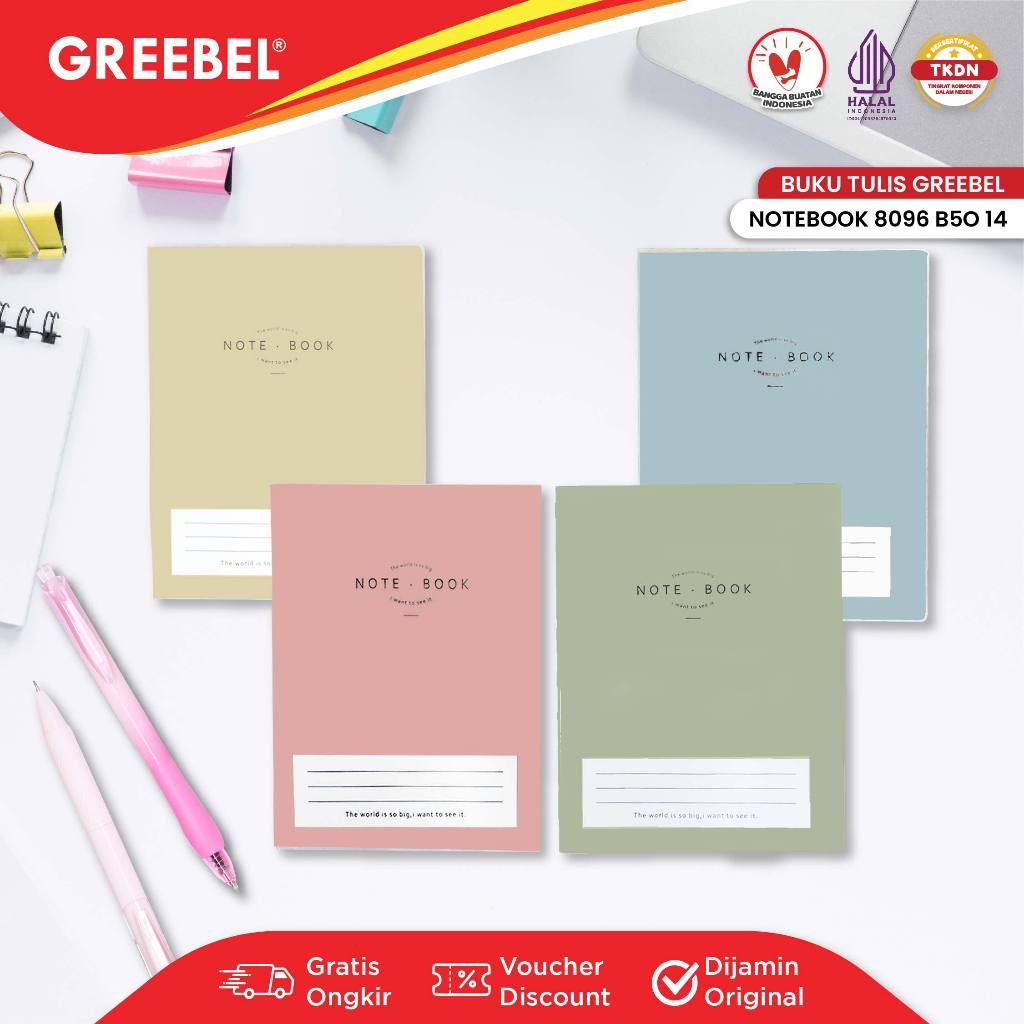 

GREEBEL Notebook Buku Diary Aesthetic / Notebook 8096 B5O 14 / Buku Note Binder 96 Halaman / Buku Tulis Lucu Pastel