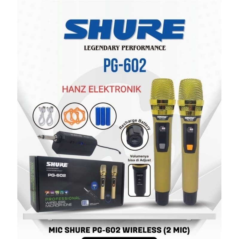 MIC WIRELESS 2 MIC GAGANG CHARGER GOLD SHURE PG-602