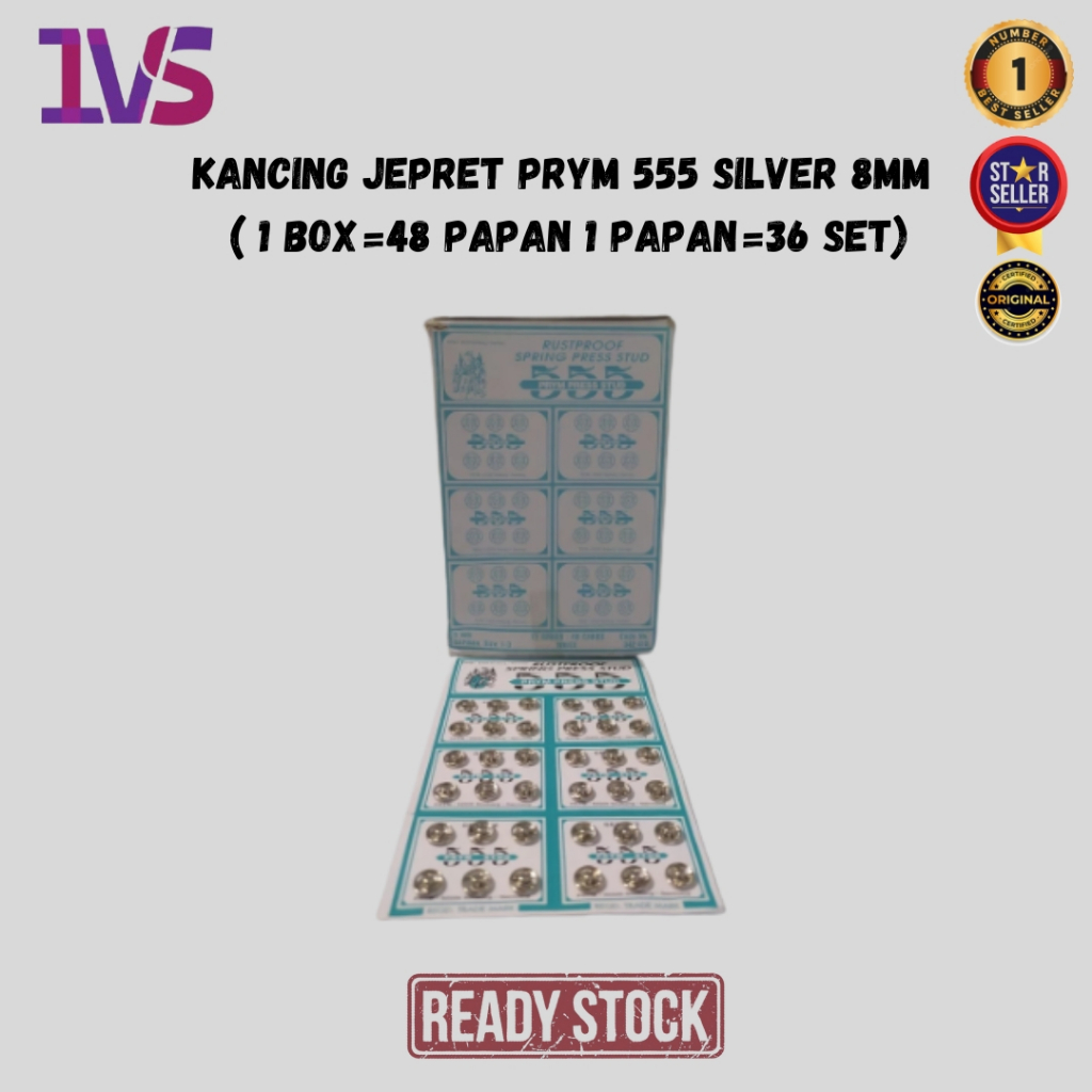 Kancing Jepret Prym 555 Silver 8 mm 1 Box = 48 Papan - 1 Papan = 36 Set