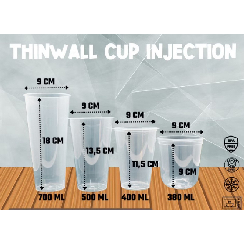Gelas Cup Injection/Gelas Tebal +Tutup tebal /12oz/16oz/24oz. Isi 25pcs.