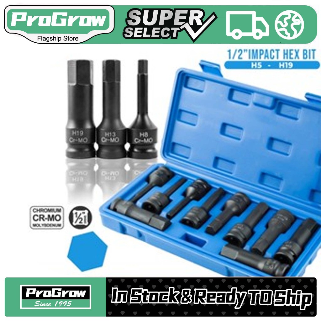 Impact Socket Set 1/2 Inch Torx & Hex H5-H19 - Mata Sok Segi Enam Kuat untuk Bor & Kunci Shock