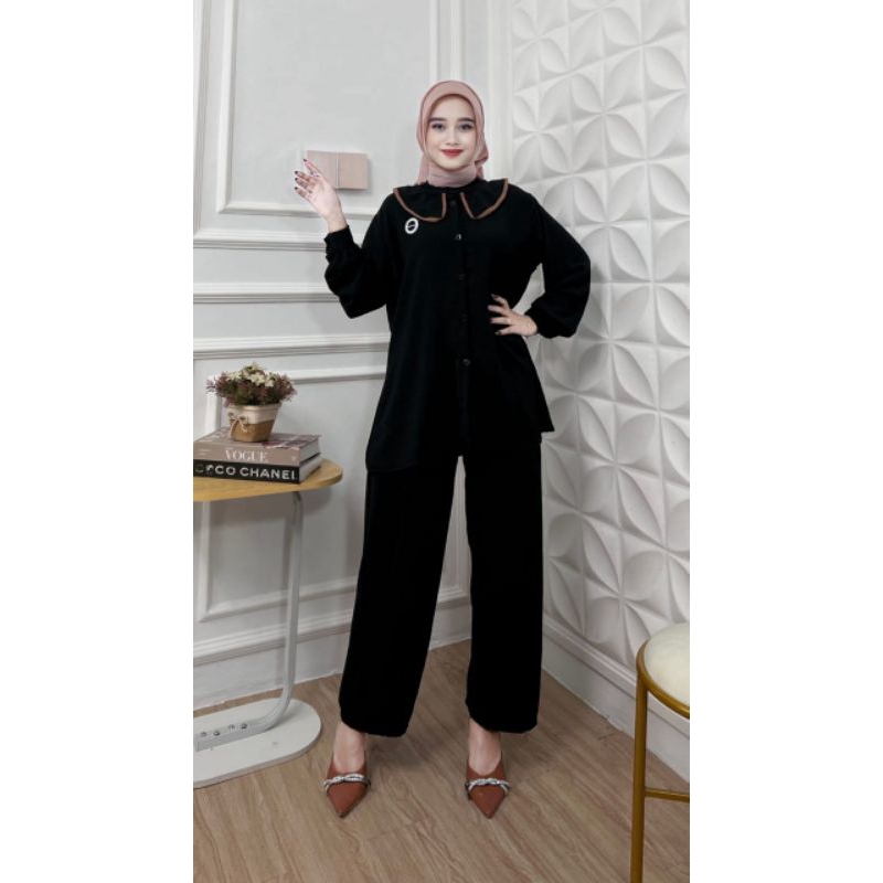 Baju Wanita Dewasa Lengan Panjang Dan Celana panjang Crinkle Airflow Setelan Kekinian/Setelan Modern