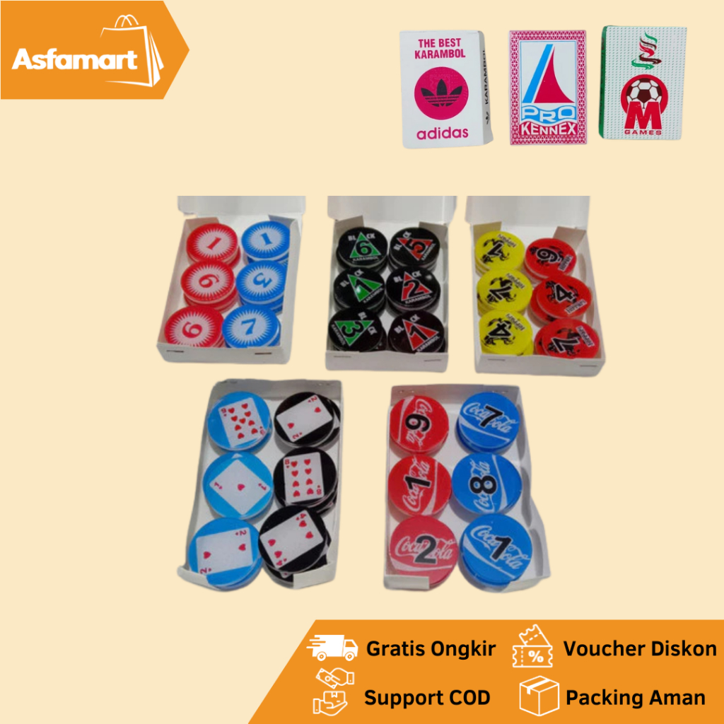 Mainan Biji Karambol Koin Mika Keping Karambol Semua Motif / Random Tebal 3 mm & 5 mm Murah