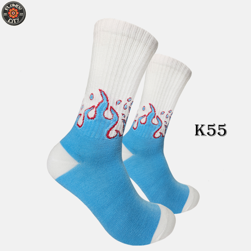 Kaos Kaki Oldschool Motif - Kaos Kaki Api Biru Putih - 4LAYER BENANG - (FC) No. K55