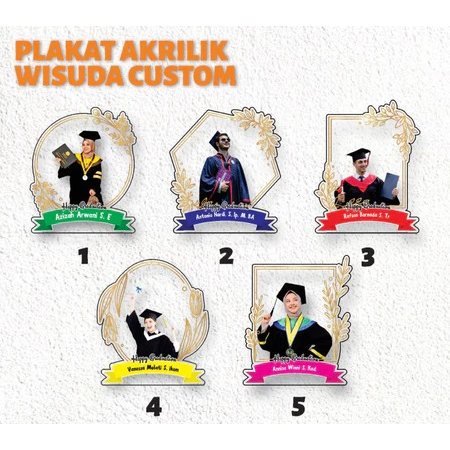 Plakat Wisuda Custom Akrilik Tatakan kayu Hadiah Wisuda Akrilik Kado Wisuda Akrilik