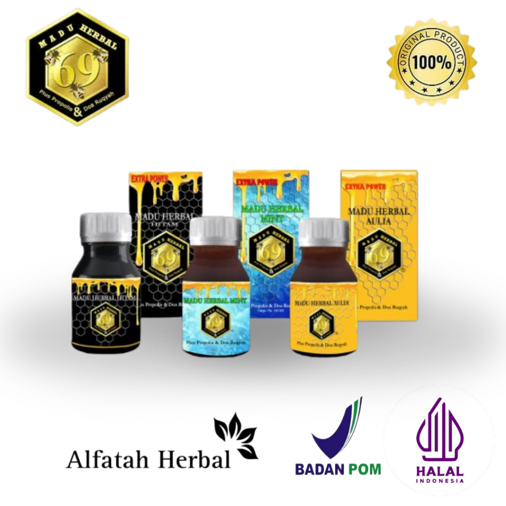 Madu Herbal 69 Kesehatan Lambung | Propolis, Kualitas Asli untuk Kesehatan  Hitam/Manis/Mint