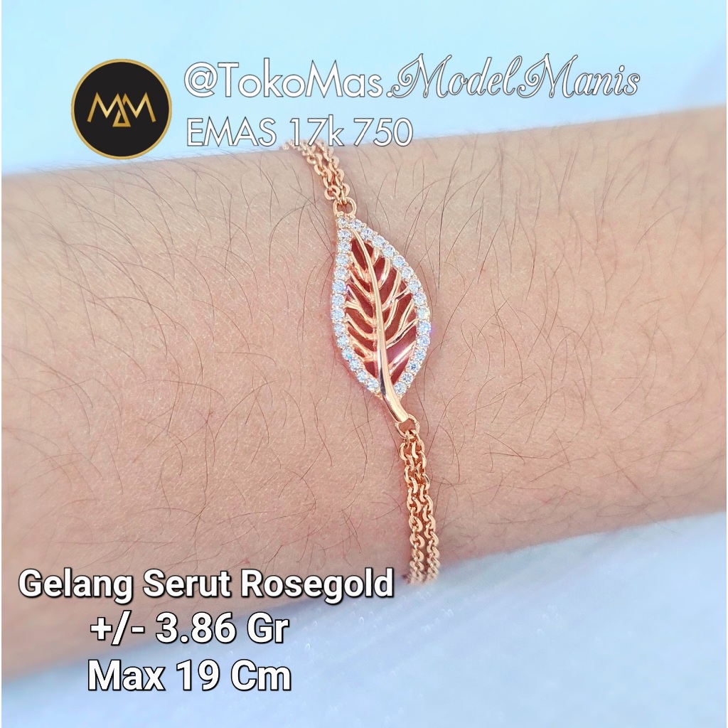 gelang daun fashion emas rose gold kadar 750