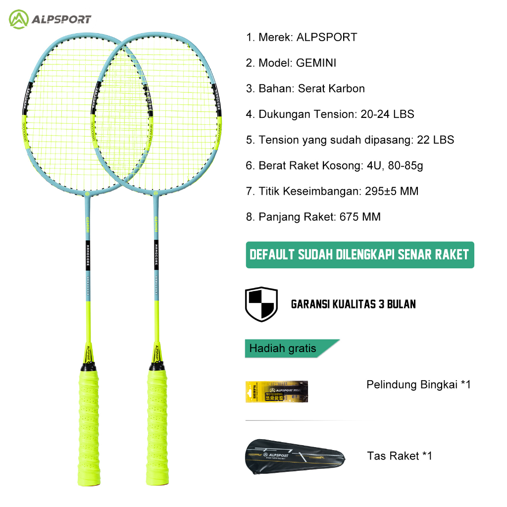 ALPSPORT SZZ2Raket + Tas4U G5 100% Serat Karbon Penuh Desain Asli 22-28Lbs T800 Raket Bulu Tangkis