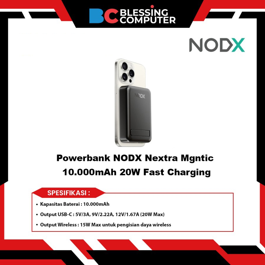 Powerbank NODX Nextra Mgntic 10.000mAh 20W Fast Charging - Black