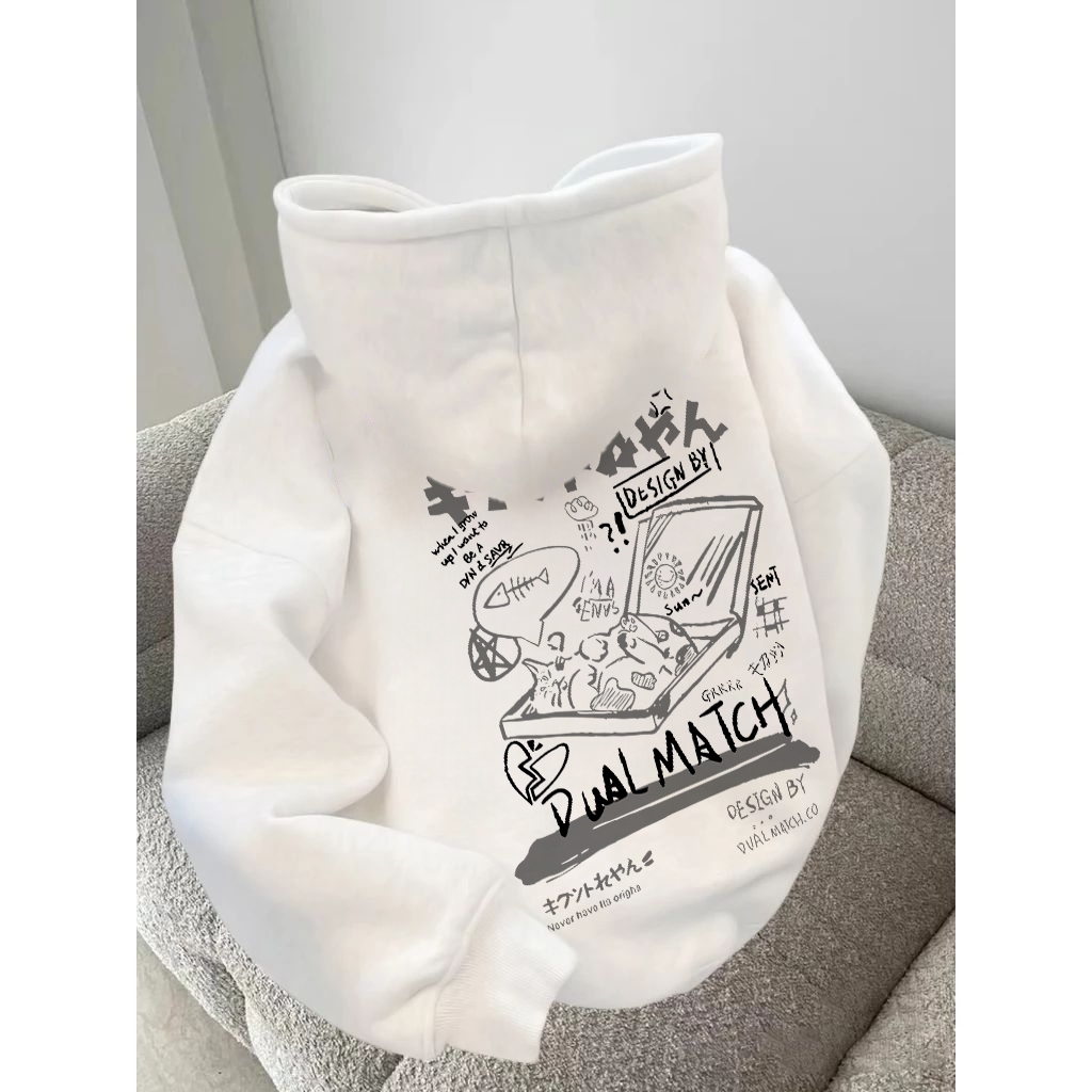 Forteid Oversize Hoodie Wanita  Korean Style Oversize Hoodie Sweater   (Cetak pola kartun Jepang) Ba