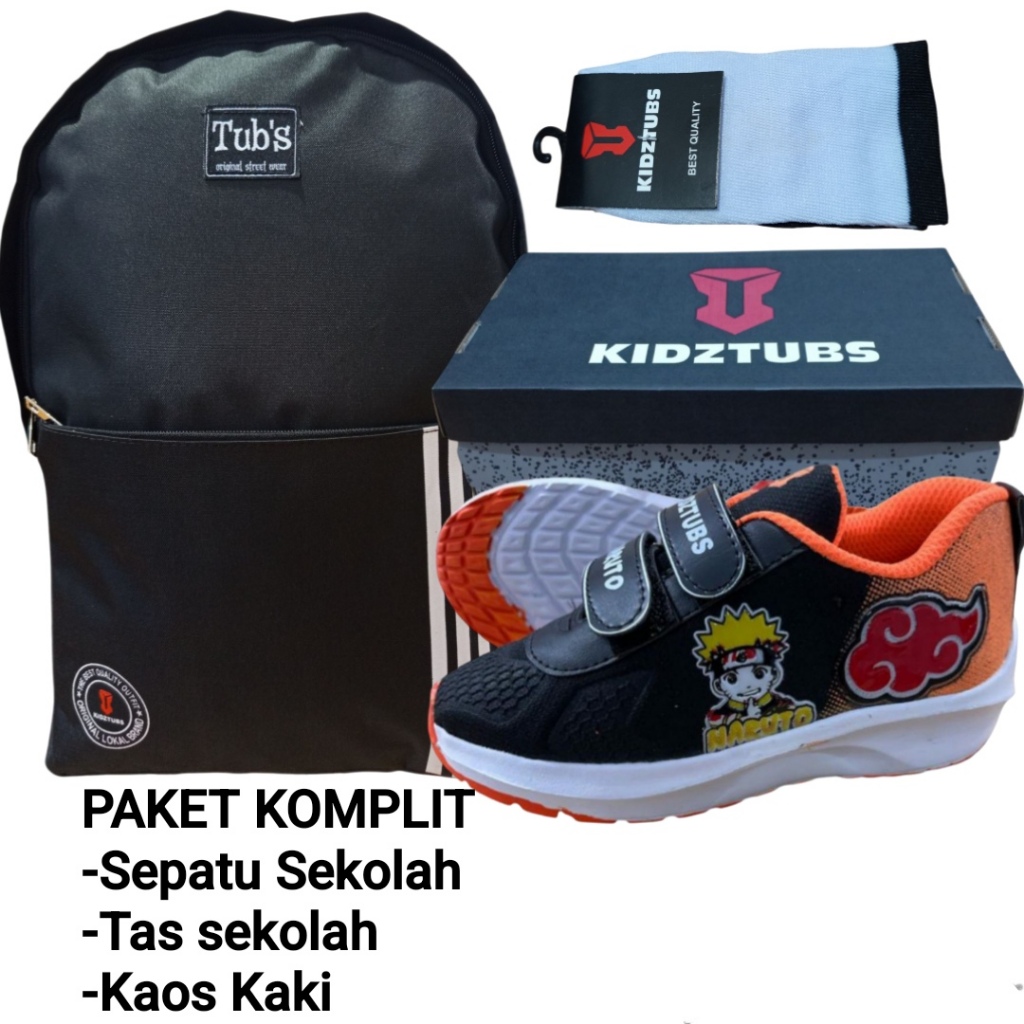 KIDZTUBS Sepatu Sekolah Anak Paket Komplit Sepatu Sekolah + Tas Sekolah + Kaos Kaki TUBS1803032625