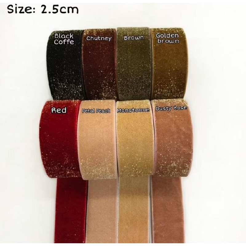 

1 YARD - 2.5 CM GROSIR PITA BLUDRU GLITER HALUS | VELVET GLITER GOLD (1")