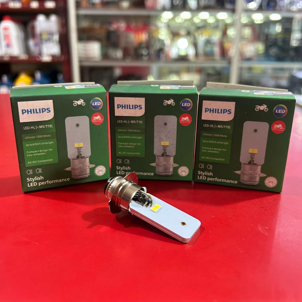Philips Ultinon 1000 Moto LED HL M5 T19 H6 Kaki1 6000K Putih AC DC Lampu Motor Bebek Matic Vario Bea