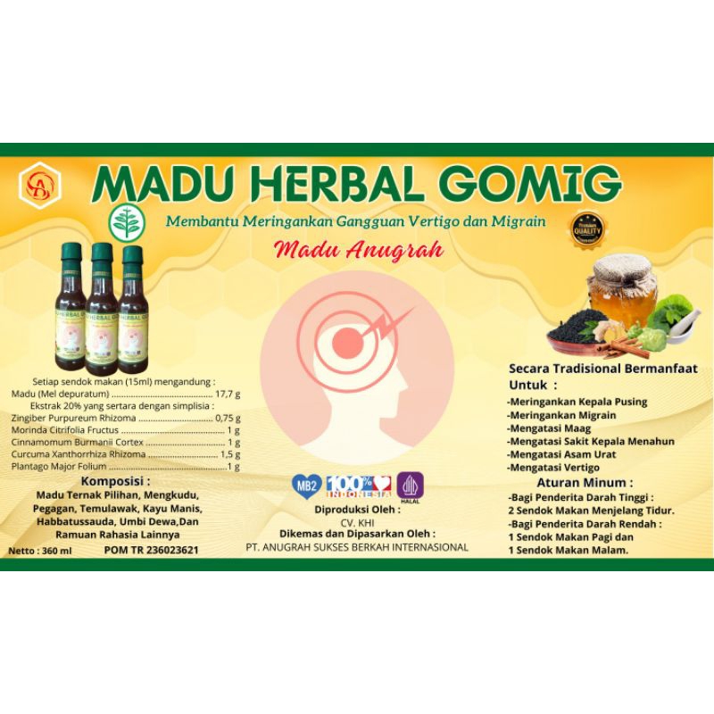 

Anugrah madu herbal gomig Mengkudu Pegagan temulawak