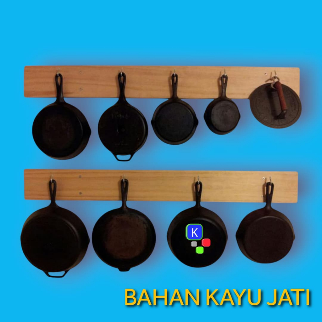 Rak Gantung Dapur Kayu Jati Premium – Tempat Cantol Panci, Teflon & Handuk (Termurah)