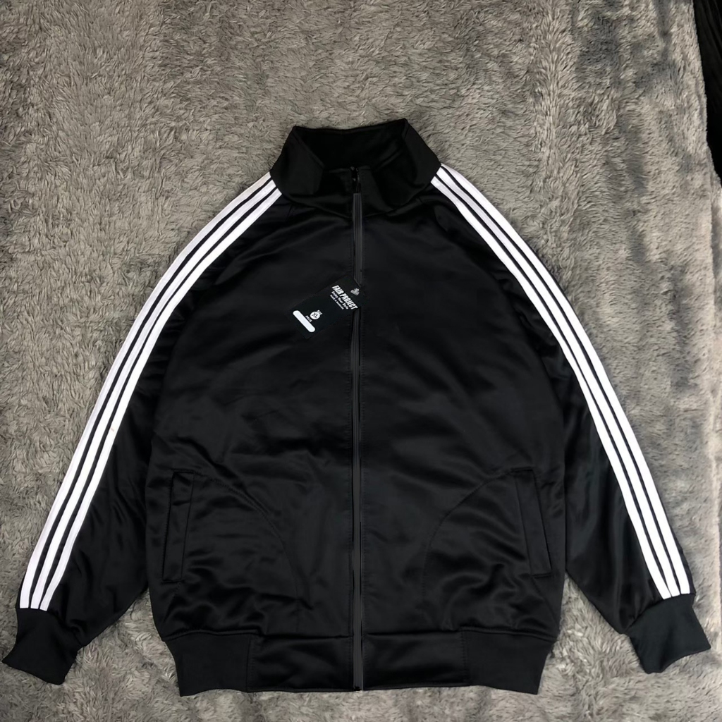 Jaket Tracktop Polos Hitam List Tangan Tiga Garis Putih Premium Pria Wanita