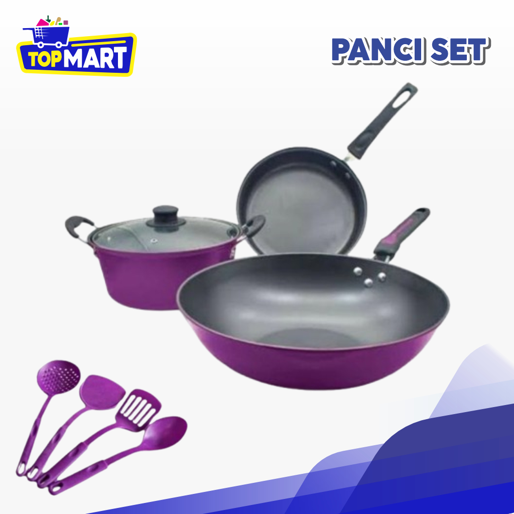 TOPMART - Panci Set Wajan Teflon dan Sutil 8 Pcs Anti Lengket Tutup Kaca 2529