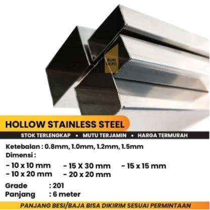 HOLLOW STAINLESS 201 / HOLLOW SAGAMI MERAH 10X10 10X20 15X15 15X30 20X20 20X40 25X25