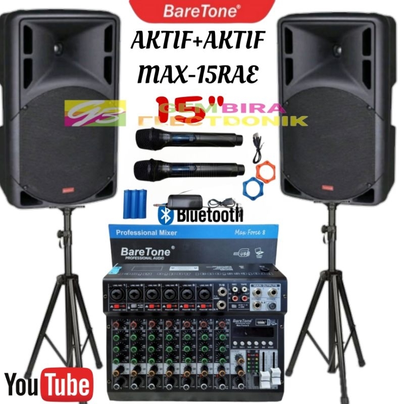 Paket Speaker Aktif Baretone 15 inch 15rae Mixer Baretone force 8 Original