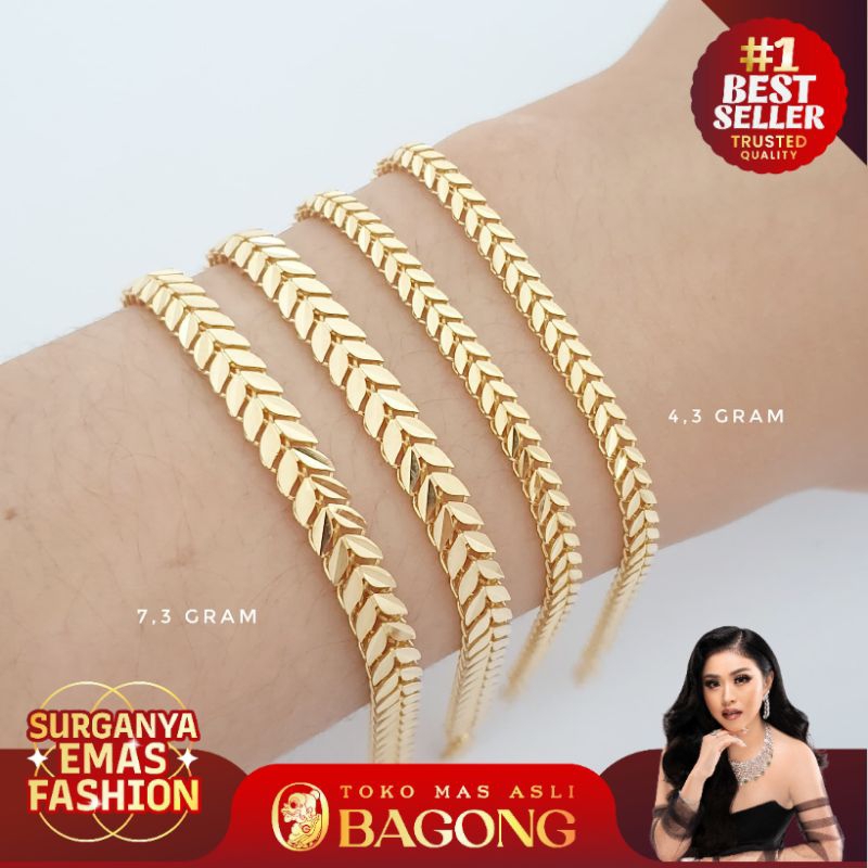 GELANG FASHION LEAF YELLOWGOLD 17K/750 - ASLI BAGONG GOLD BAGONG EMAS