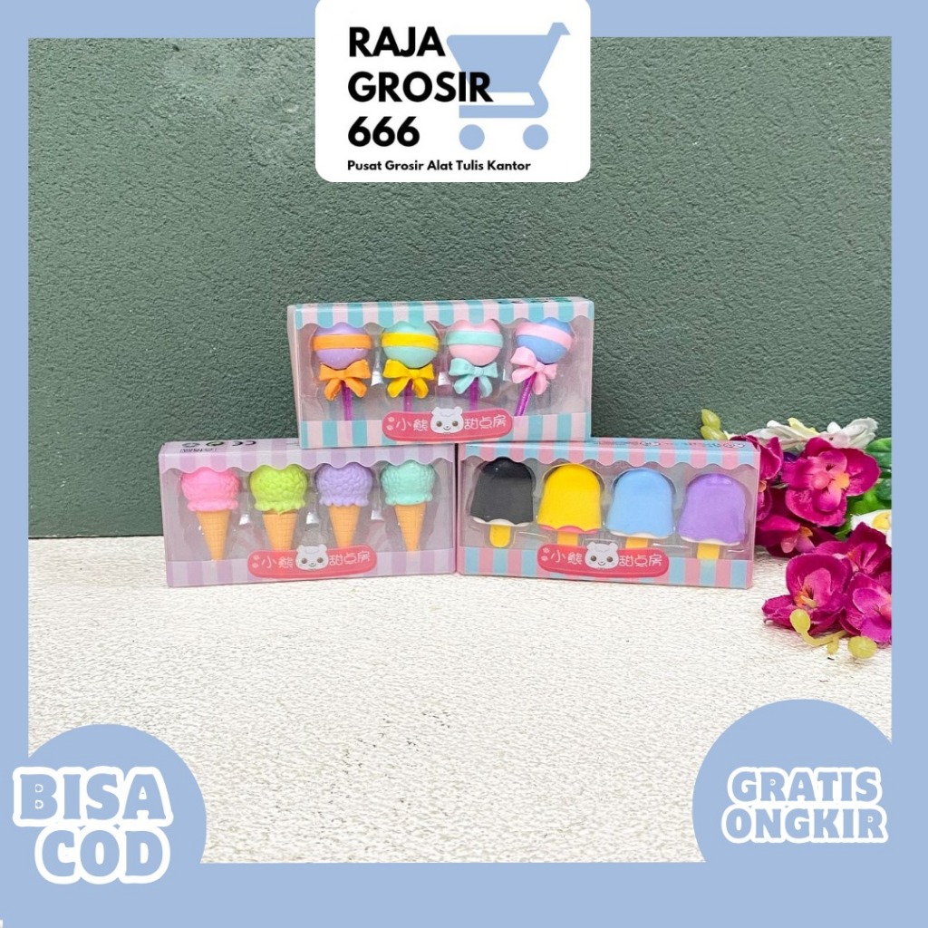 

Penghapus Miniatur Ice Cream 1 set isi 4 pcs ER-1825 / Food eraser Food replica / Replika makanan penghapus eskrim ice cream / ide hampers unik kado lucu