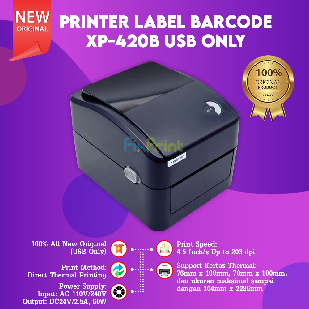 FixPrint Printer Thermal Xprinter XP-423B BT-112 USB + Bluetooth Cetak Label Marketplace Online XP-4