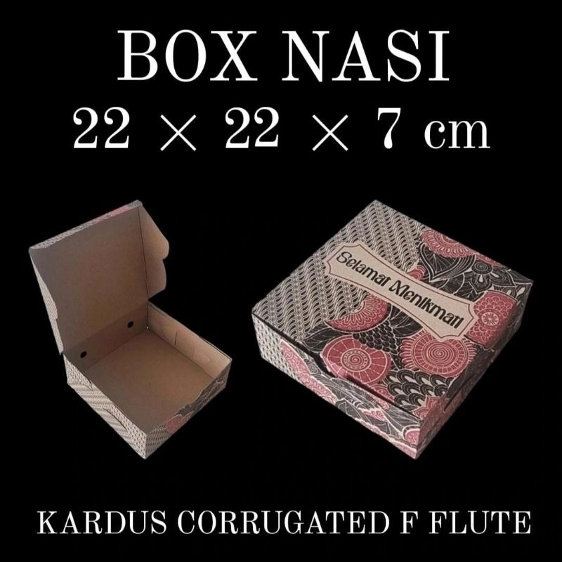 

(MIN ORDER 25 PCS) BOX NASI F FLUTE 22x22x7 MOTIF MERAH / DUS CATERING / KOTAK TAKEAWAY