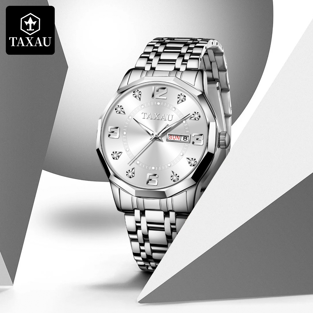 TAXAU Jam Tangan Pria Anti Air Original Analog Casual Keren Stainless Steel Jam Tangan Rantai Pria