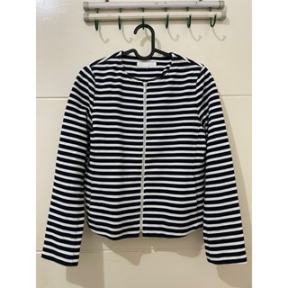 PRELOVED UNIQLO STRIPE JACKET / JAKET GARIS HITAM PUTIH / CARDIGAN BLACK WHITE WITH ZIPPER