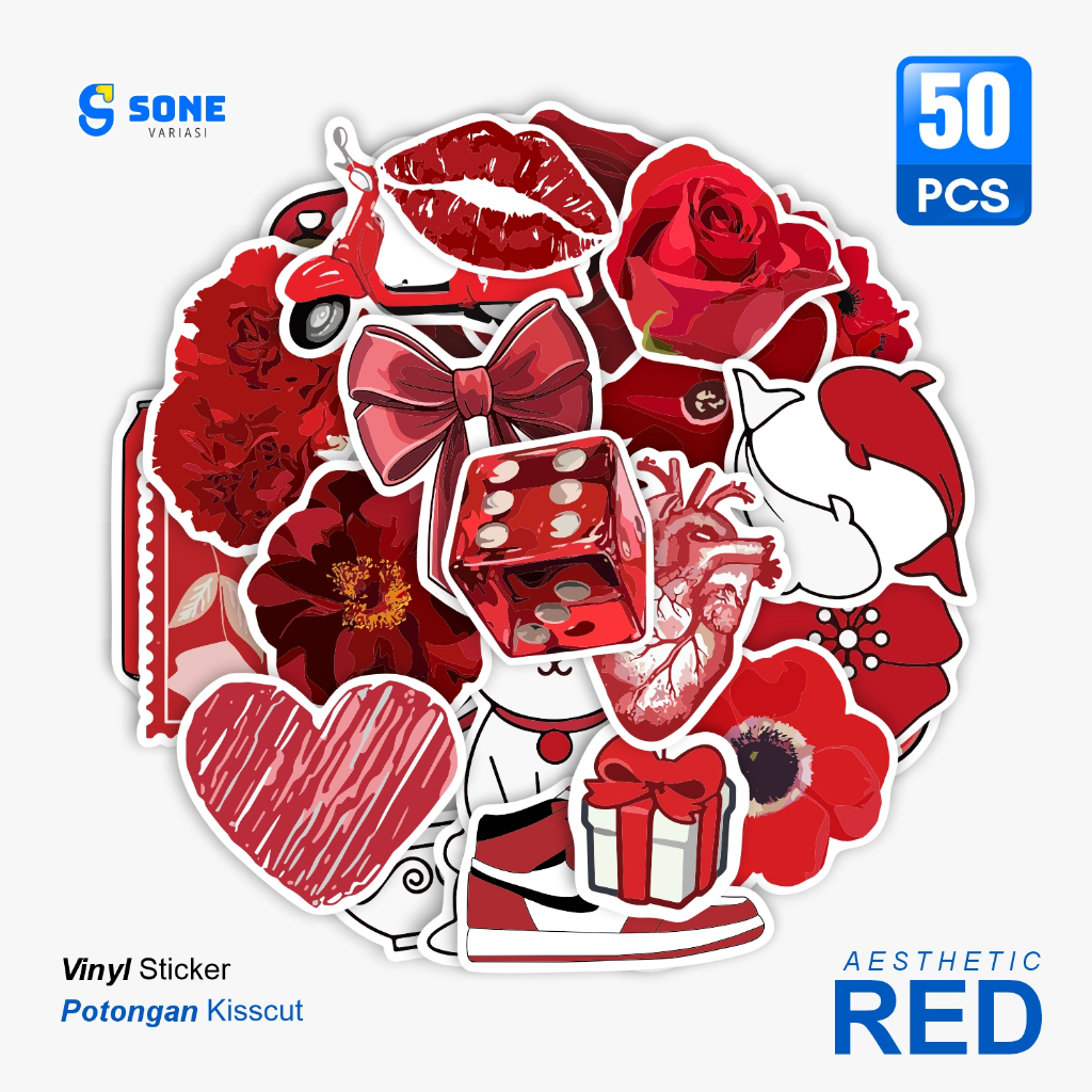 

Stiker RED AESTHETIC Vinyl Waterproof Anti Air - Sticker Aesthetic Helm Buku Journal Koper Motor Casing HP Laptop Tumbler Setiker