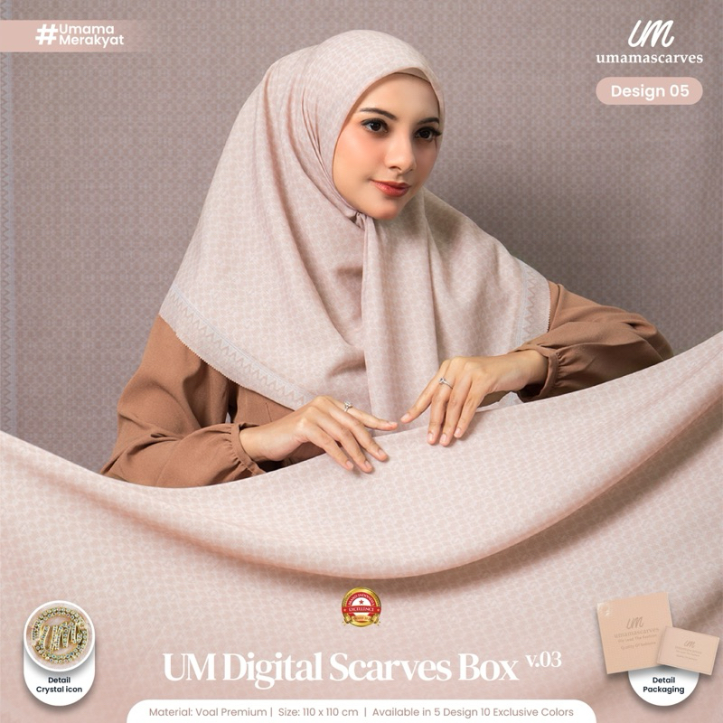 BOX UMAMA SCARVES MOTIF Hijab Voal Motif Digital LC Premium 110x110cm / Umama Scarf Premium