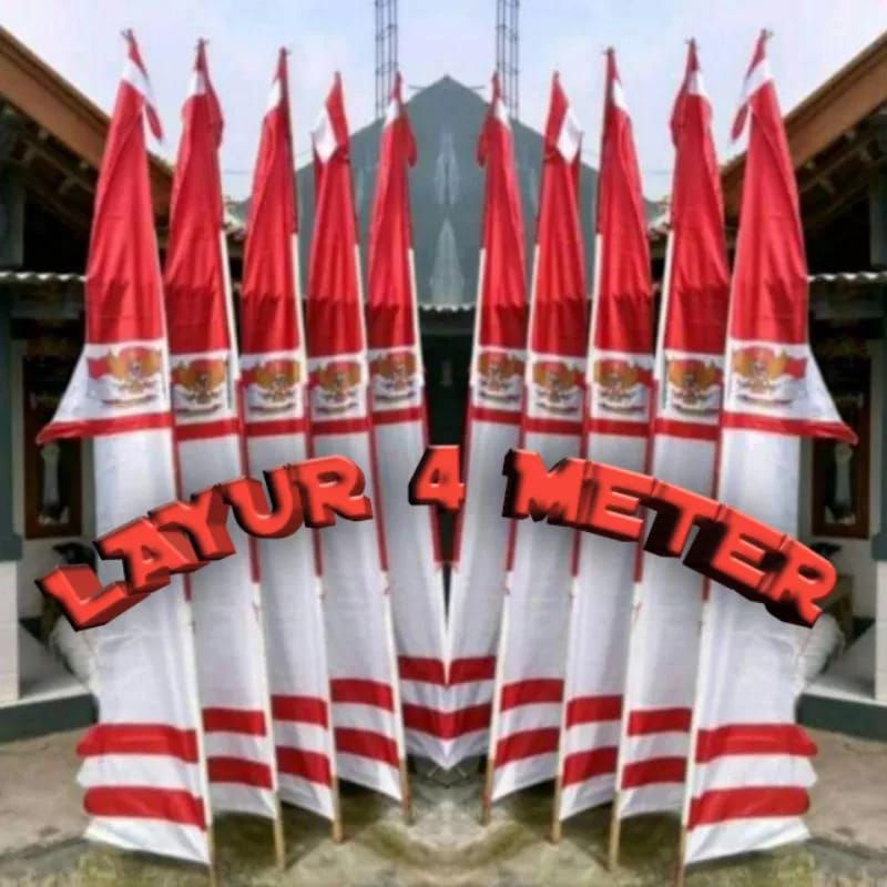 Umbul Umbul Layur Merah Putih Garuda 4m / Bendera Layur Merah Putih Sablon Garuda / Umbul Umbul Layu