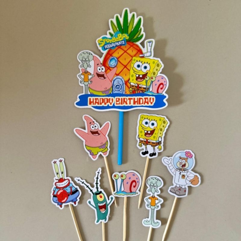 TOPPER SPONGEBOB / CAKE TOPPER SPONGEBOB / TOPPER KUE SPONGEBOB / CUPCAKE TOPPER SPONGEBOB / HIASAN 