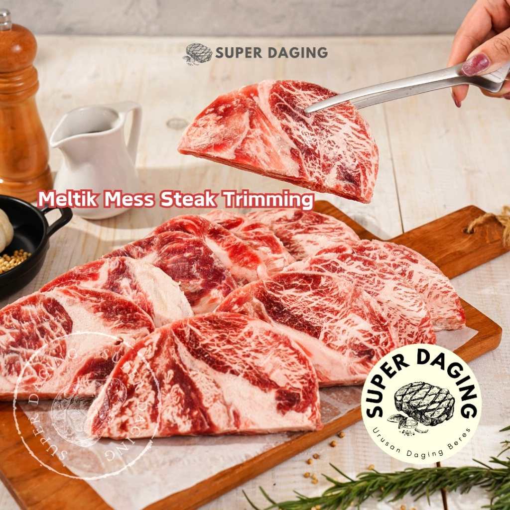 

[PAKET HEMAT] Daging Meltik Mess Steak Trimming 1kg + Mushroom Sauce 250ml - Super Daging Palembang