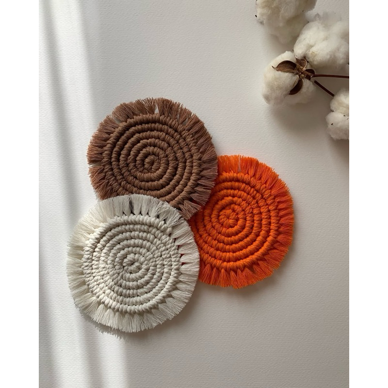 Set Coaster / tatakan kain katun gelas perlengkapan minum Aesthetic 3 warna.