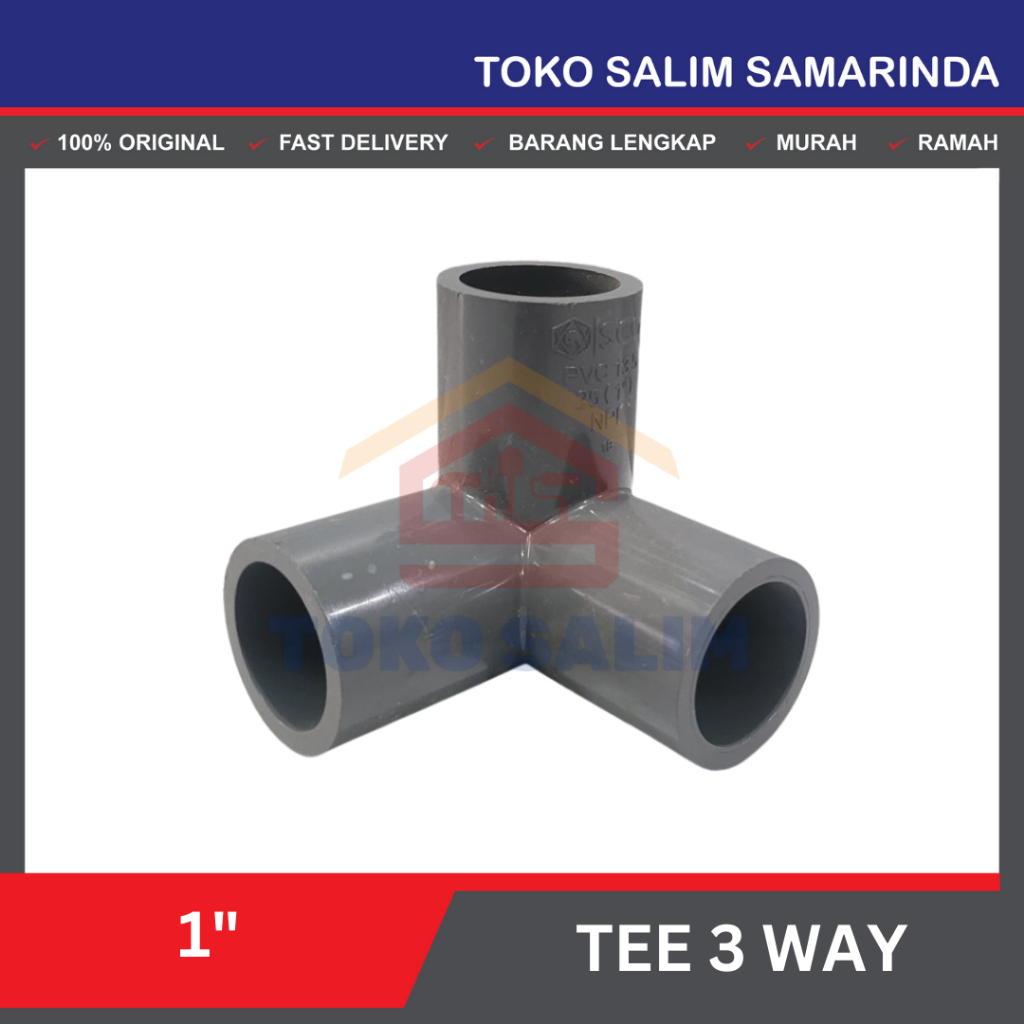 3 Way Tee AW 1 Inch PVC Tebal / Tee Elbow 3 Sudut 3 Lubang T Siku / Tee 3 Way 1"