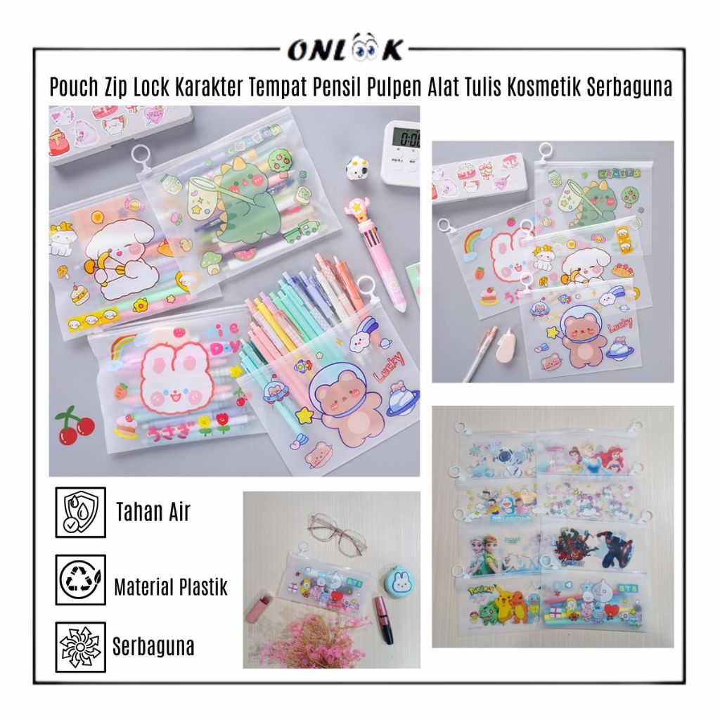 

Tempat Pensil Pulpen Motif/Pouch Zip Lock Karakter/Kotak Penyimpanan Kosmetik Alat Tulis Serbaguna