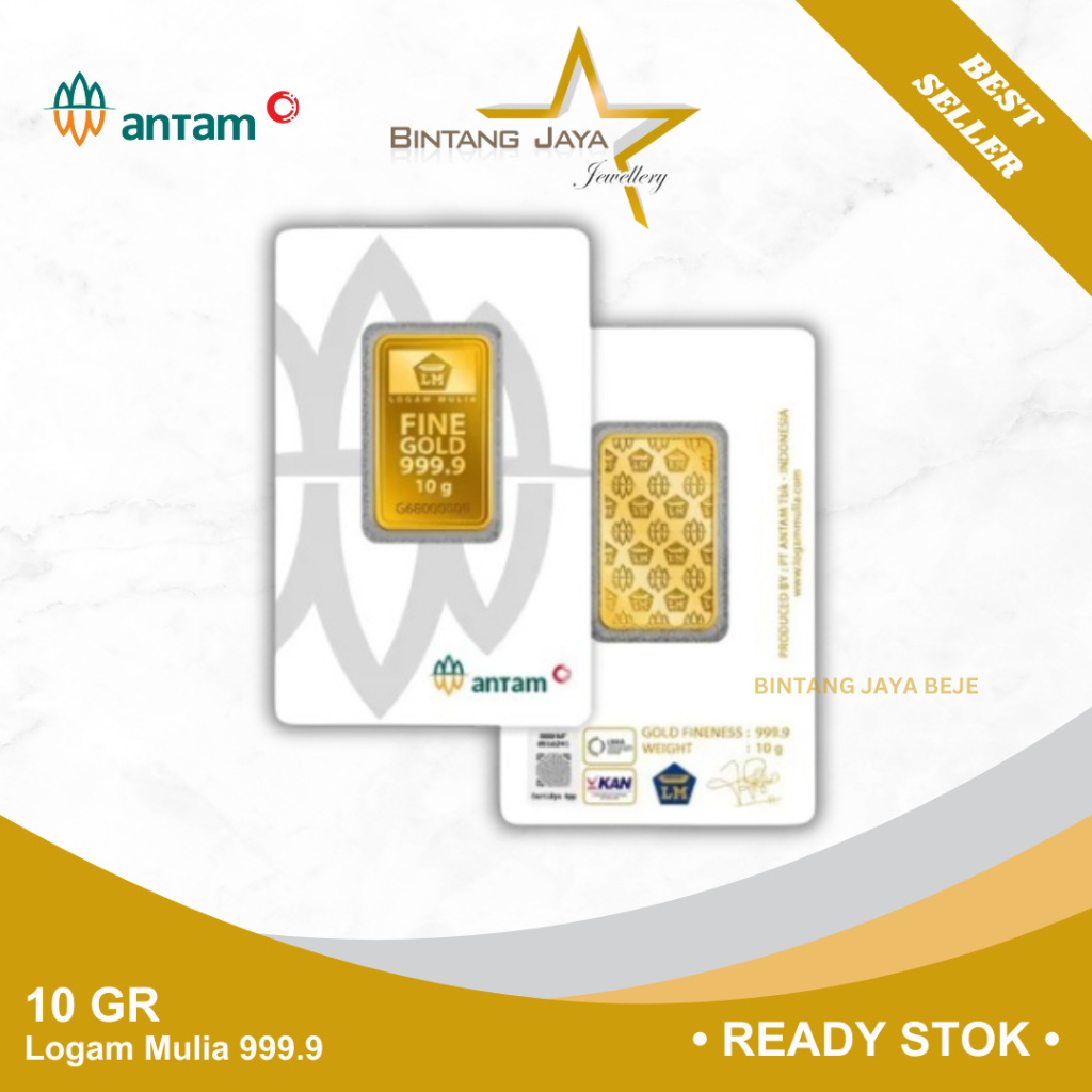 Logam Mulia Emas (LM) ANTAM 10 gr gram Certieye Redmark Press Sertifikat Mas Antam Batangan Certi Ce
